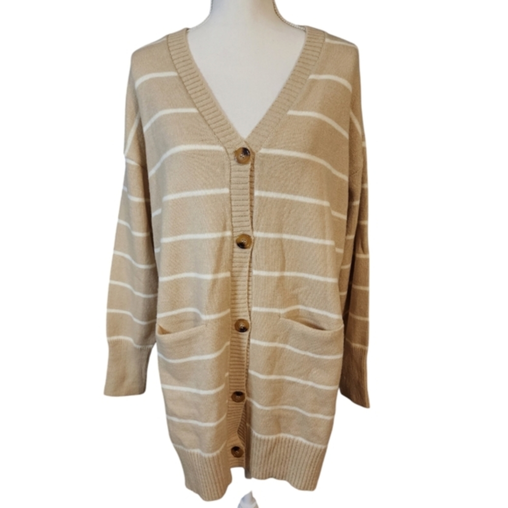 White‎ birch long knitted button cardigan